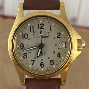 Vintage L. L. Bean 24 Hr Military Stainless Steel Gold Plated 10 Microns Watch